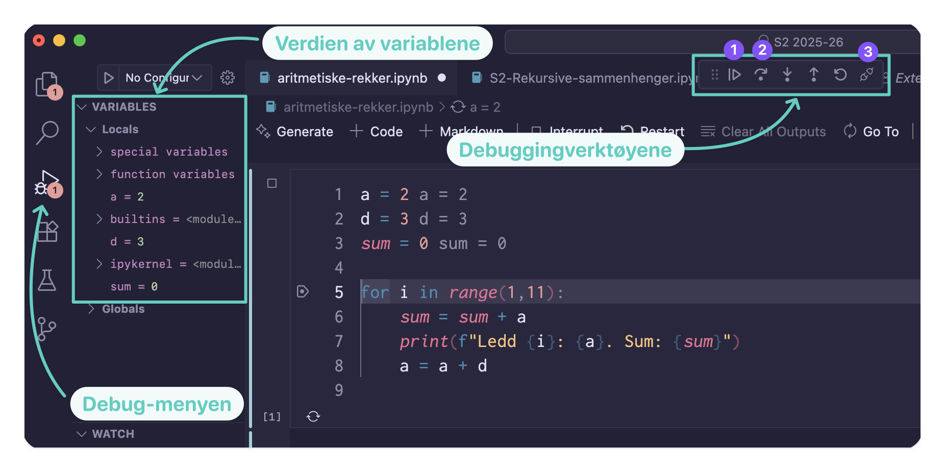 Verktøyene i debuggeren