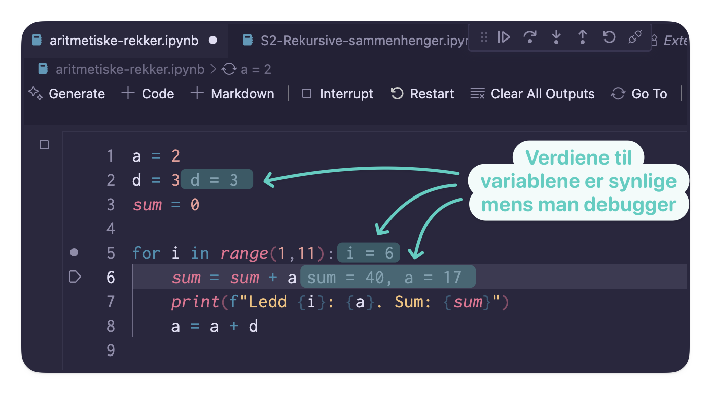 Variablenes verdier er synlige