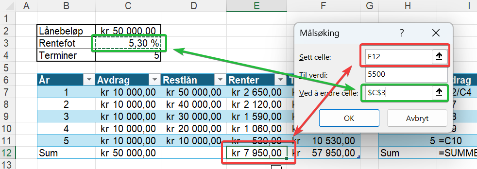 Oppsett av målsøking