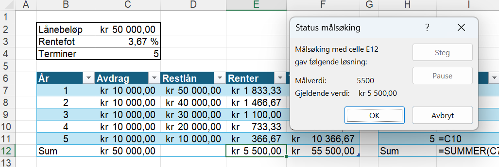 Resultatet fra målsøking