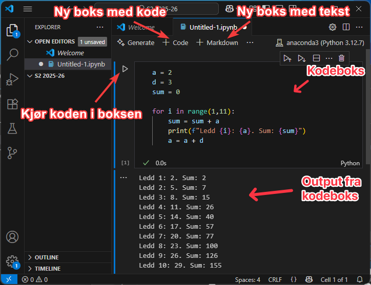 Opprett bokser og kjør kode